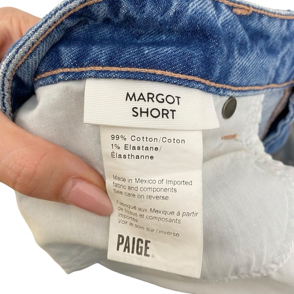 Paige Margot High Rise Distressed Raw Hem Denim Shorts In Kat Destructed NWT - Picture 13 of 15